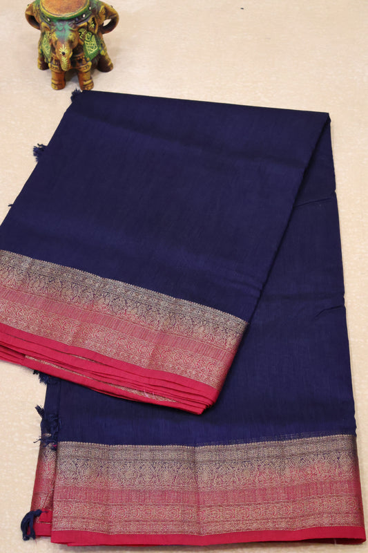 Bamboo Silk Saree- Navy Blue-Maroon