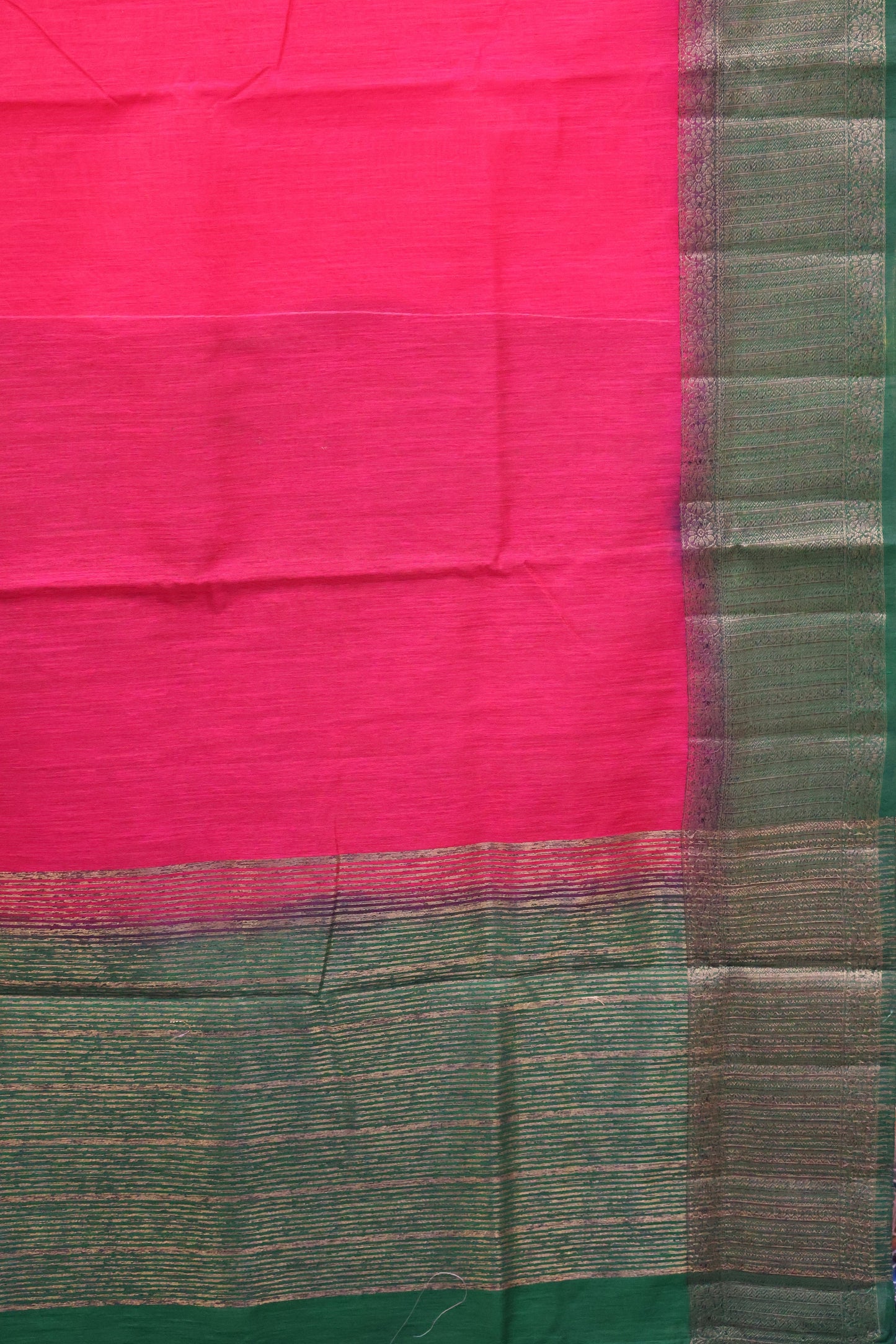 Bamboo Silk Saree- Rani Pink-Green