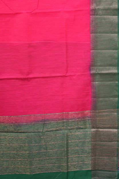 Bamboo Silk Saree- Rani Pink-Green