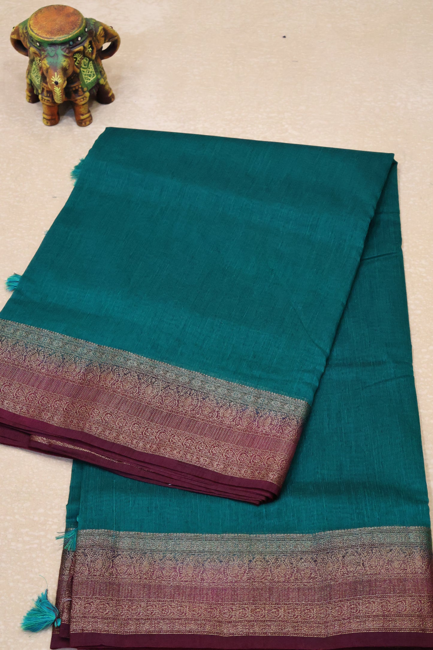 Bamboo Silk Saree- Green-Wine