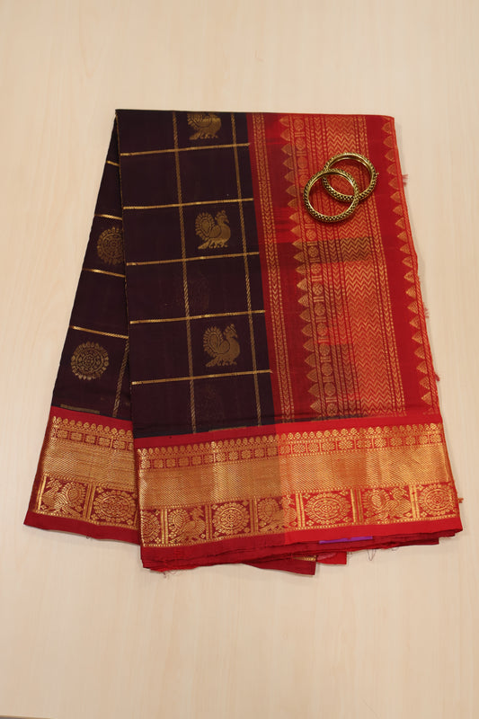 Pure Silk Cotton Saree-Araku Red Mayil Chakar