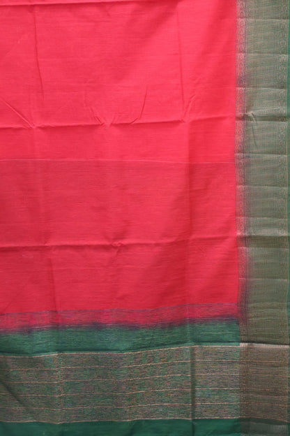 Bamboo Silk Saree-Red-Green