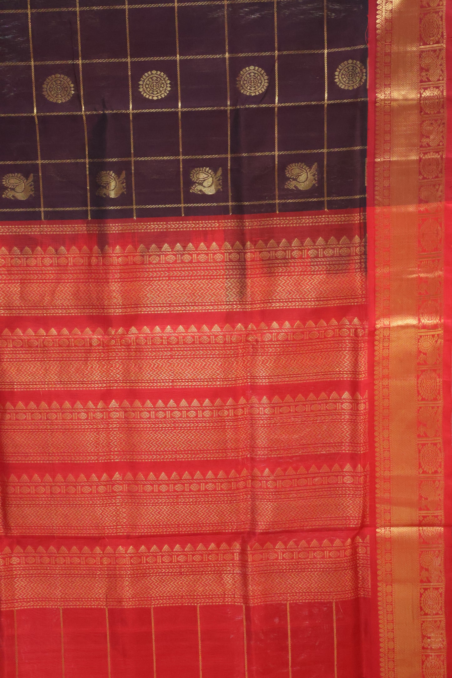 Pure Silk Cotton Saree-Araku Red Mayil Chakar