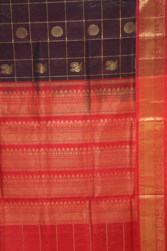 Pure Silk Cotton Saree-Araku Red Mayil Chakar