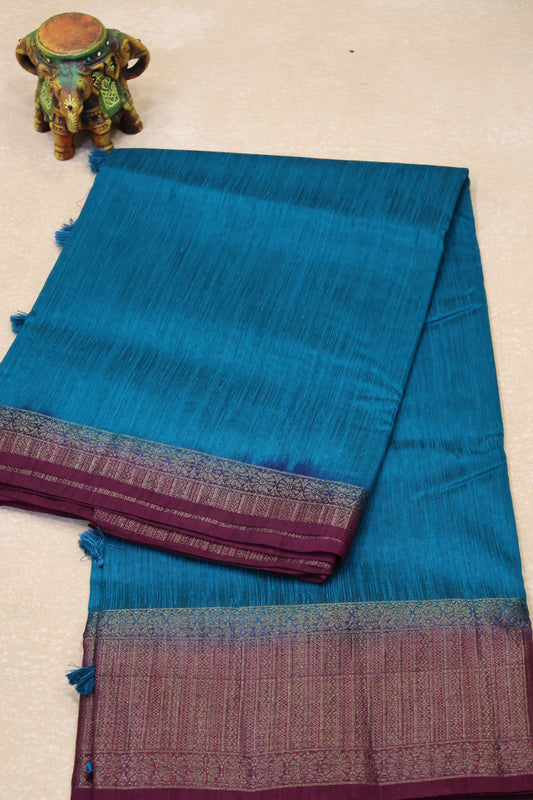 Bamboo Silk Saree-Peack Blue