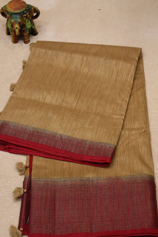 Bamboo Silk Saree-Sandal-Red