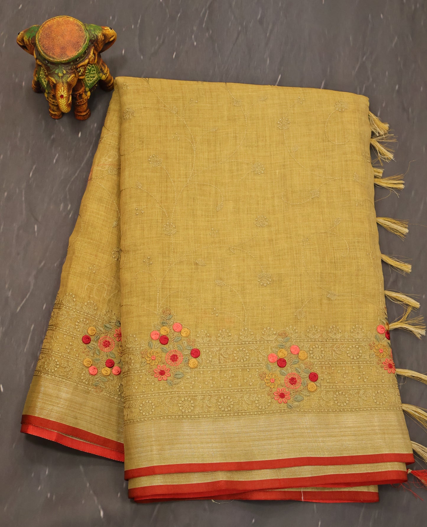 Tissue Linen Saree -Lite Khaki