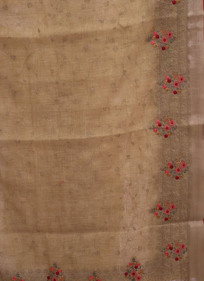 Tissue Linen Saree -Lite Khaki