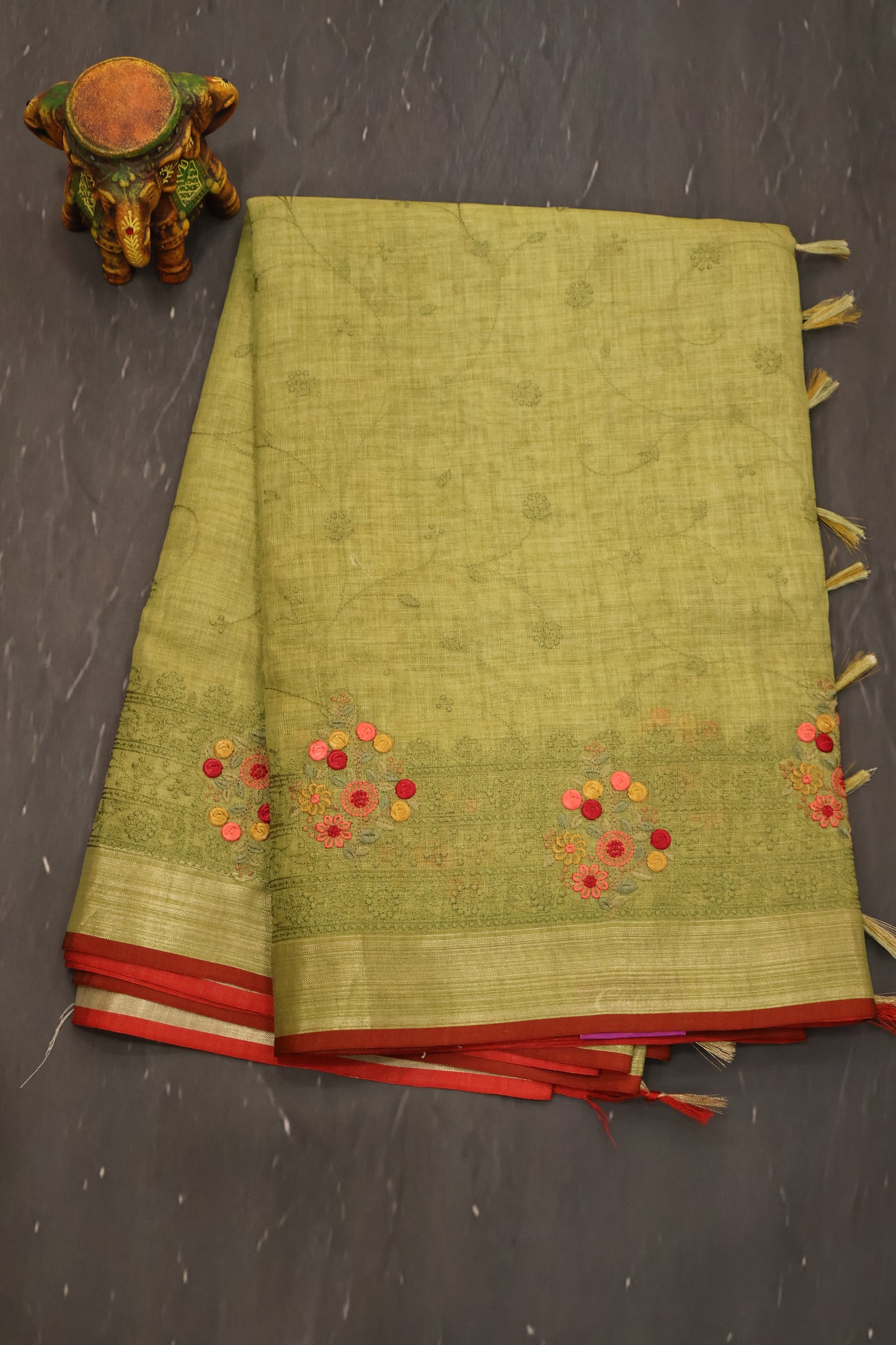 Tissue Linen Saree -Lite Green