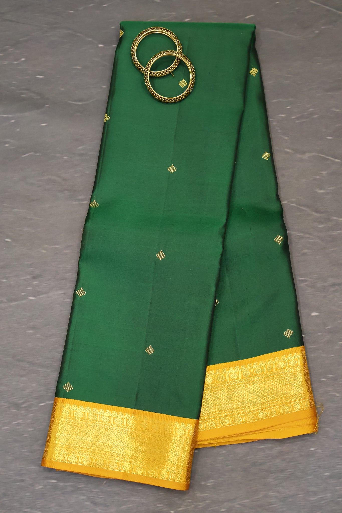 Pure Kanchipuram Silk Saree -Green Mustard