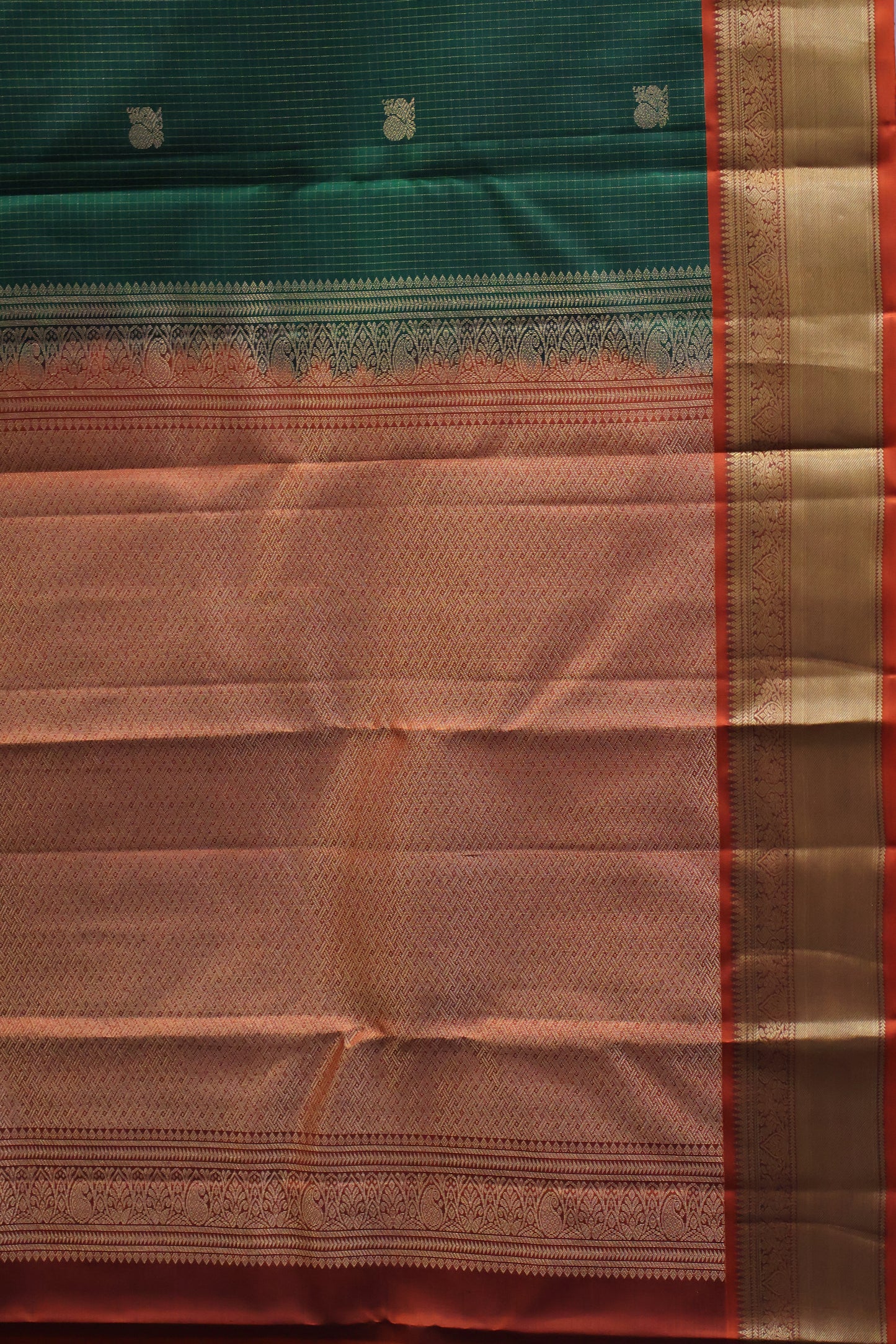 Pure Kanjivaram Silk Saree -Green Mini Checks