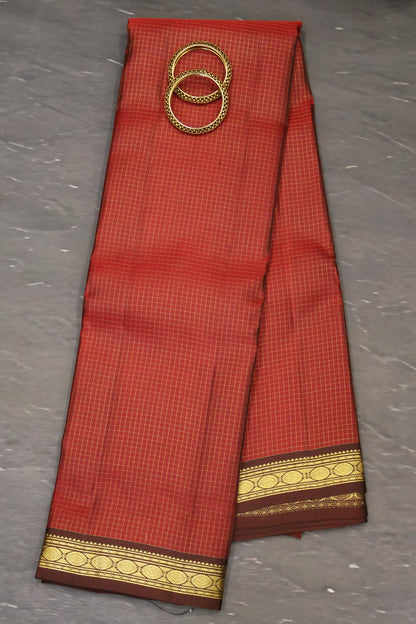 Pure Kanjivaram Silk Saree -Maroon Mini Checks