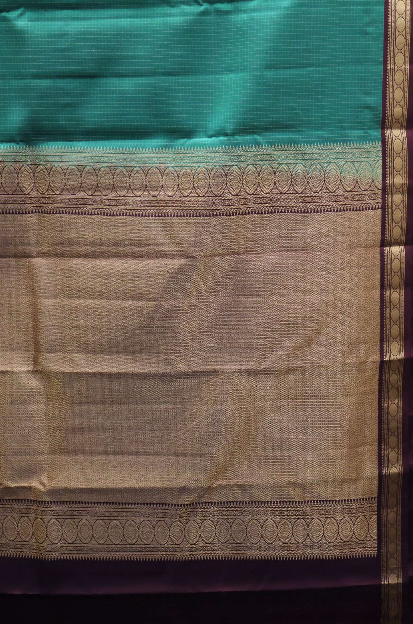 Pure Kanjivaram Silk Saree -Green Mini Checks