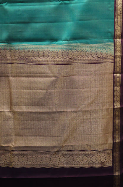 Pure Kanjivaram Silk Saree -Green Mini Checks