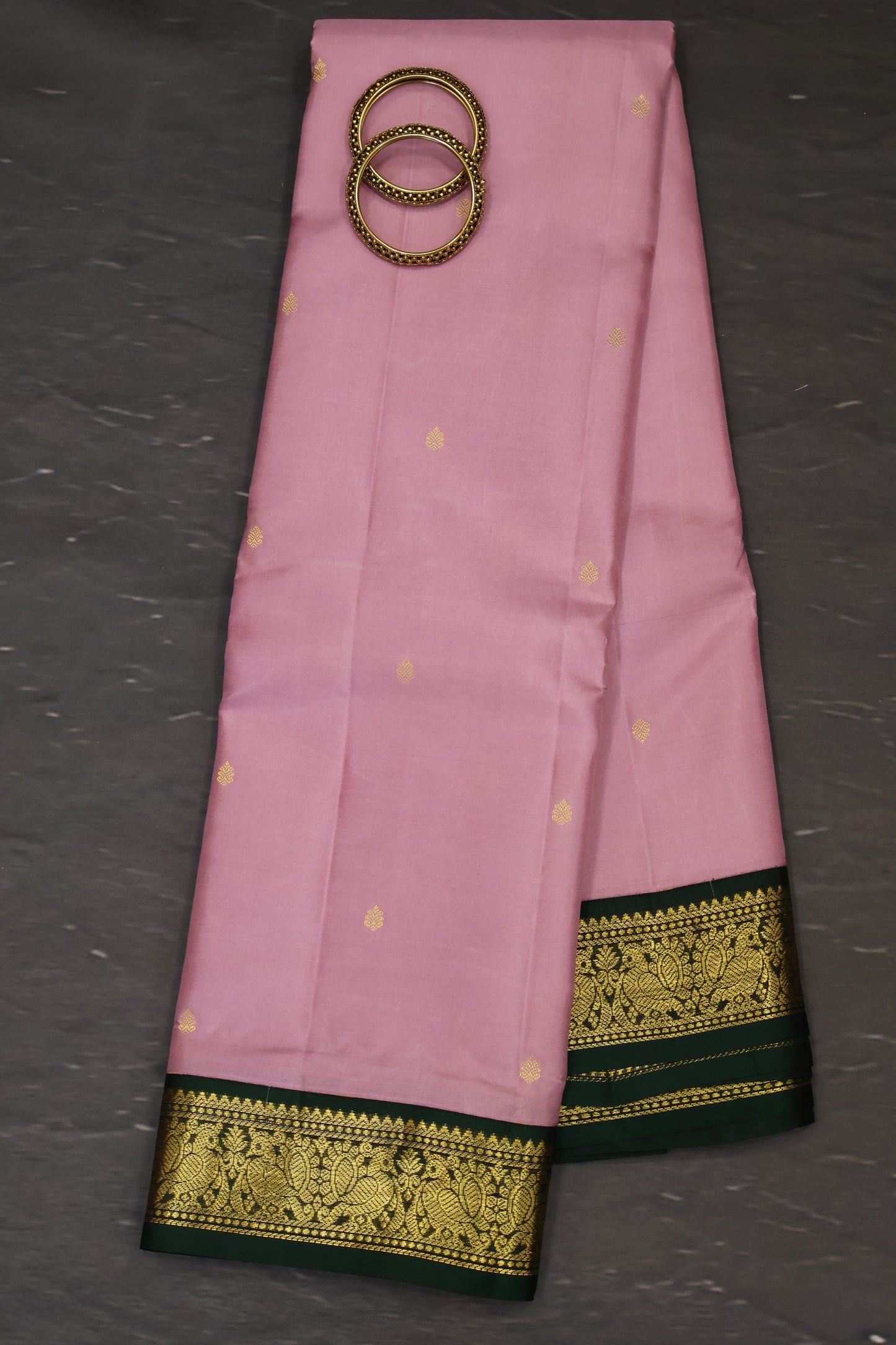 Pure Kanjivaram Silk Saree -Onion Pink With Green