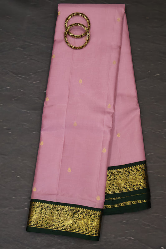 Pure Kanjivaram Silk Saree -Onion Pink With Green