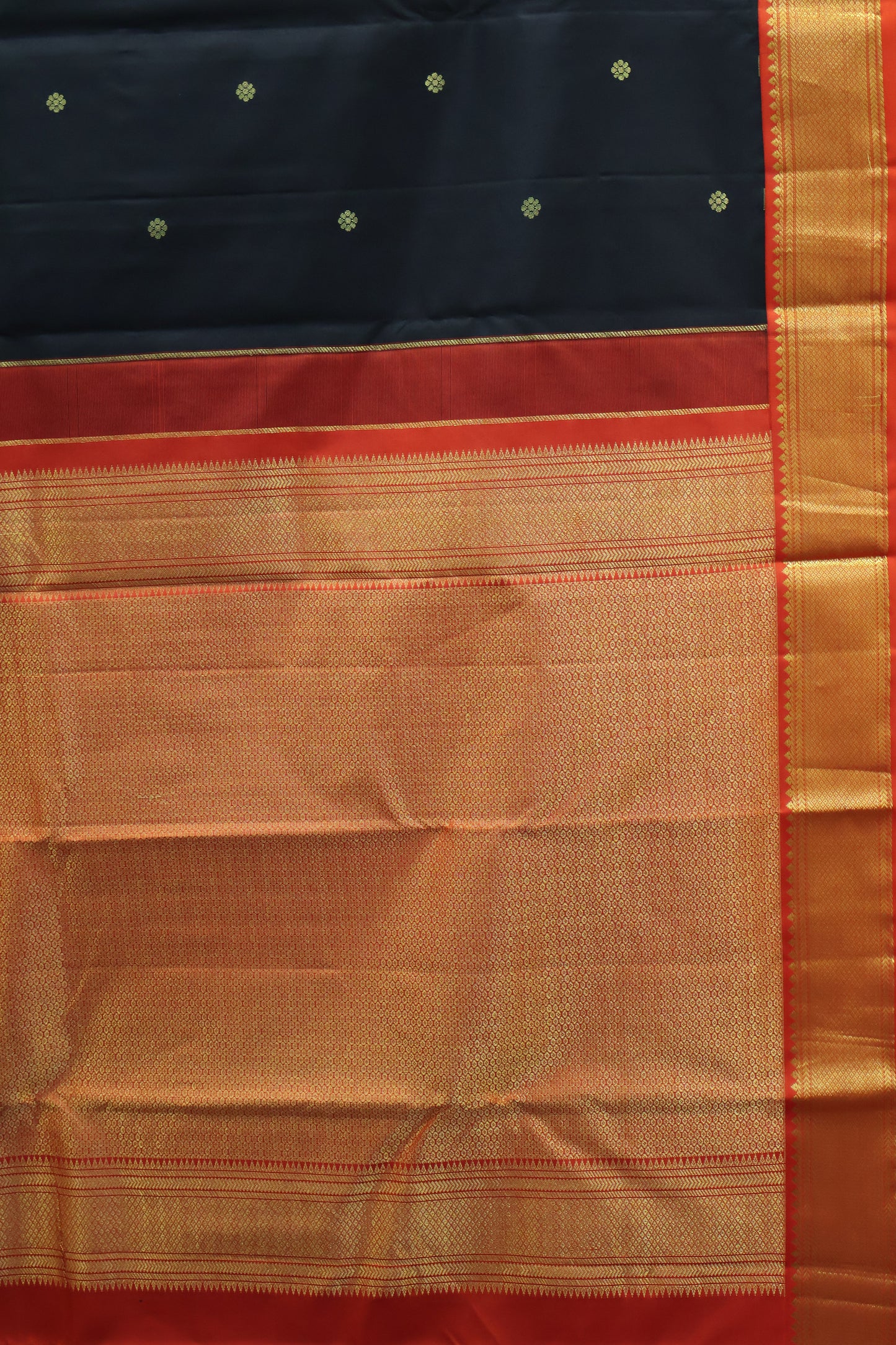 Pure Kanjivaram Silk Saree -Black Orange