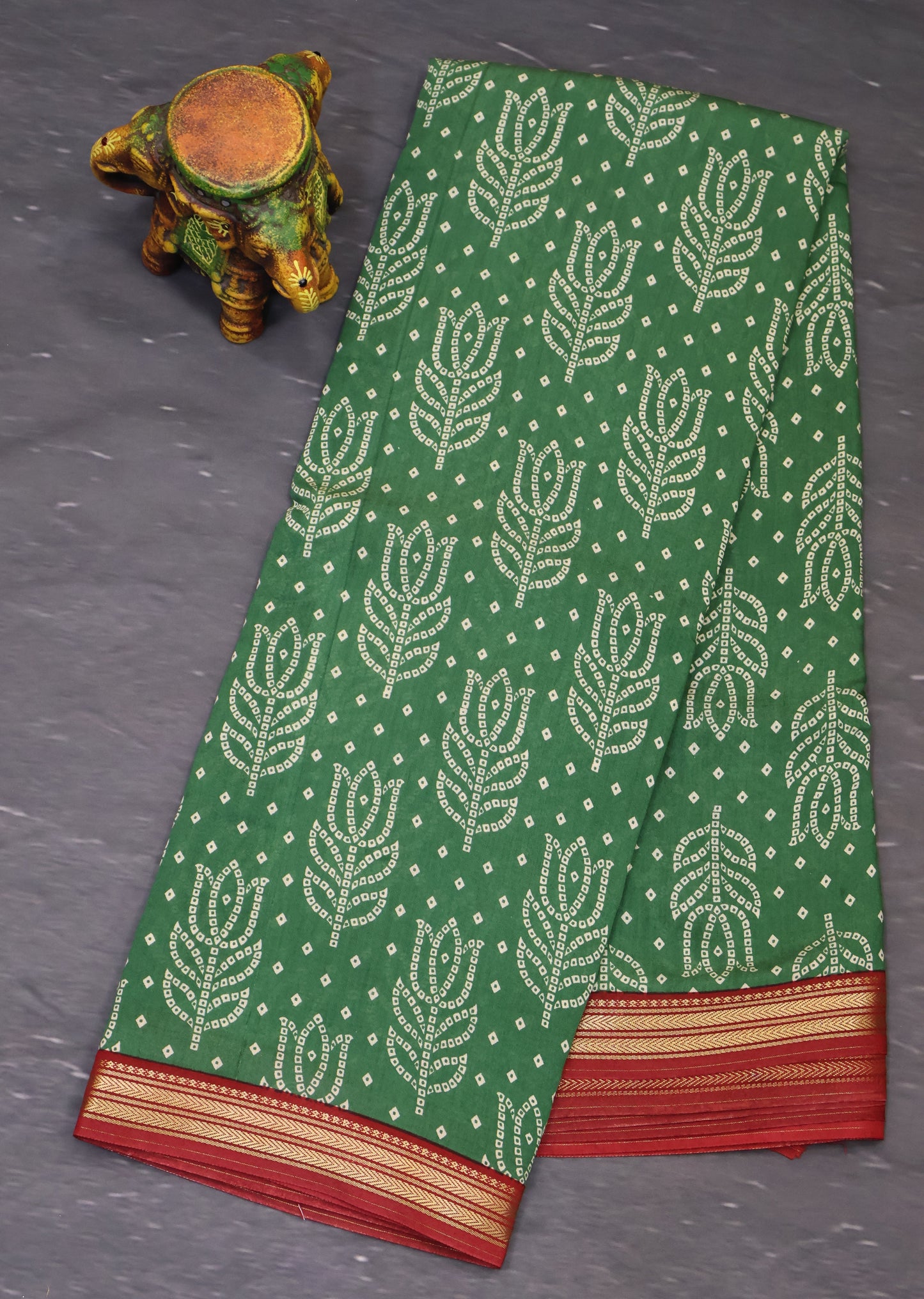 Viscose Saree- Green Lotus Bandhini Print
