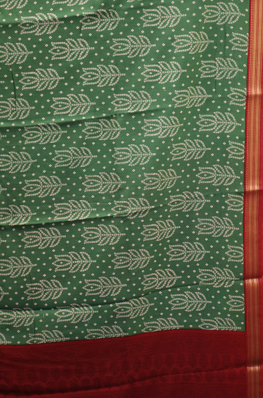 Viscose Saree- Green Lotus Bandhini Print