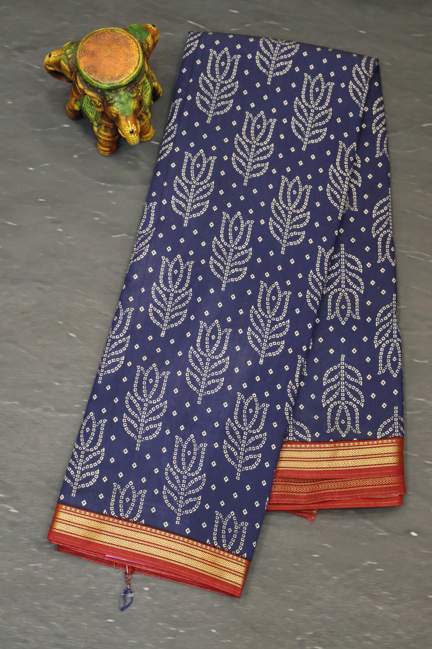 Viscose Saree-Blue Lotus Bandhini Print