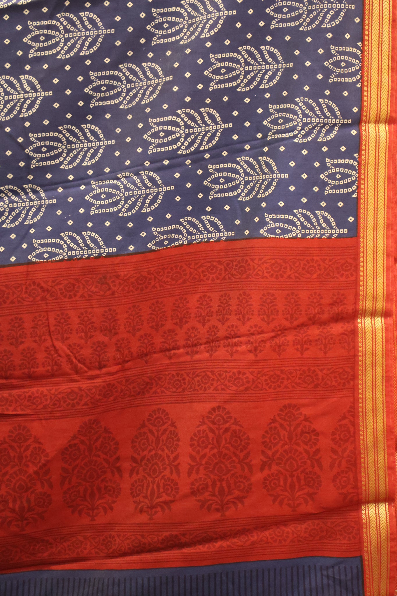 Viscose Saree-Blue Lotus Bandhini Print