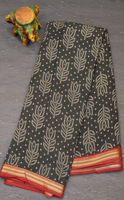 Viscose Saree-Black Lotus Bandhini Print