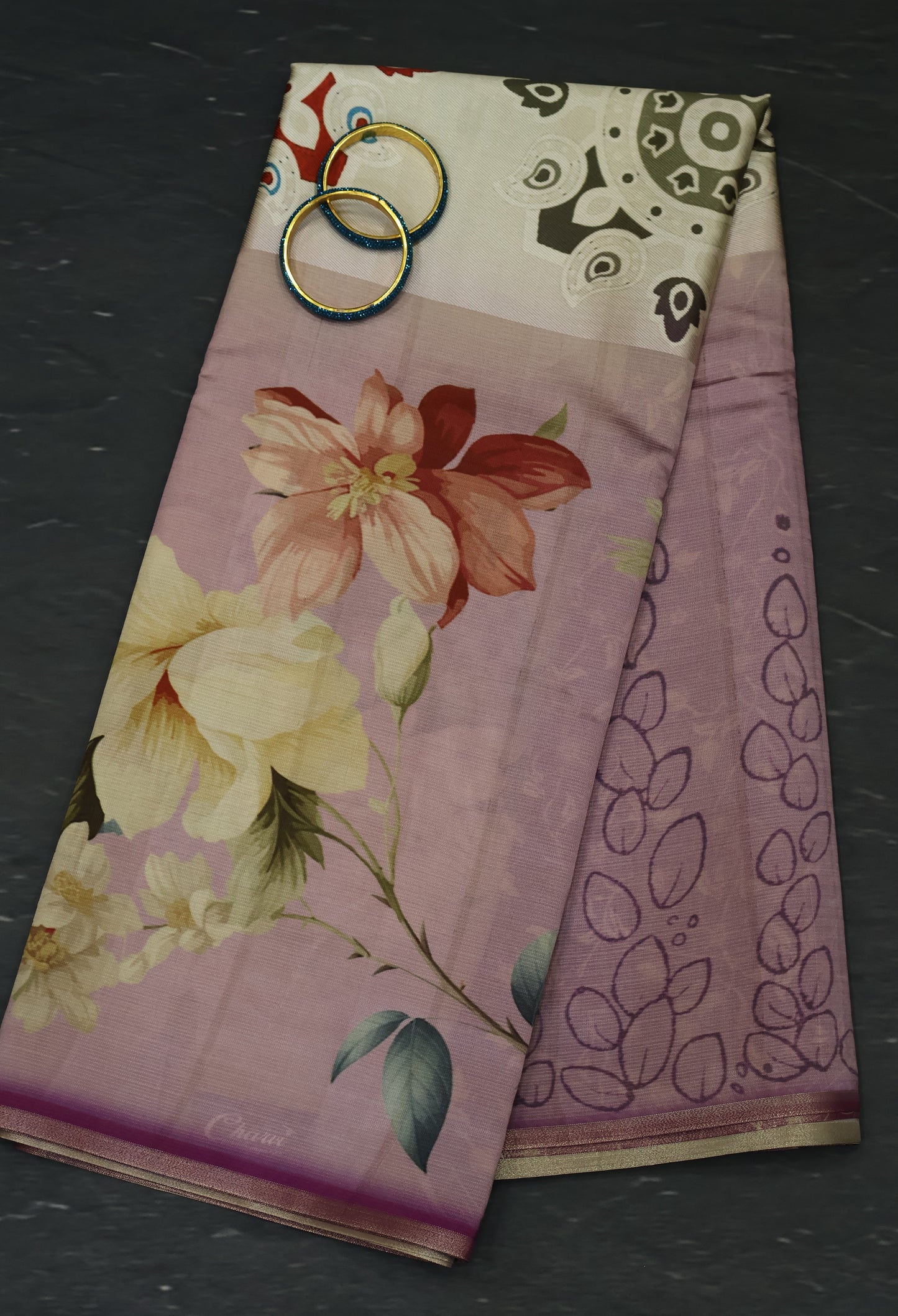 Tussar Silk Saree-Purple Digital Floral Print