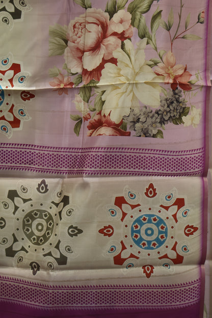 Tussar Silk Saree-Purple Digital Floral Print