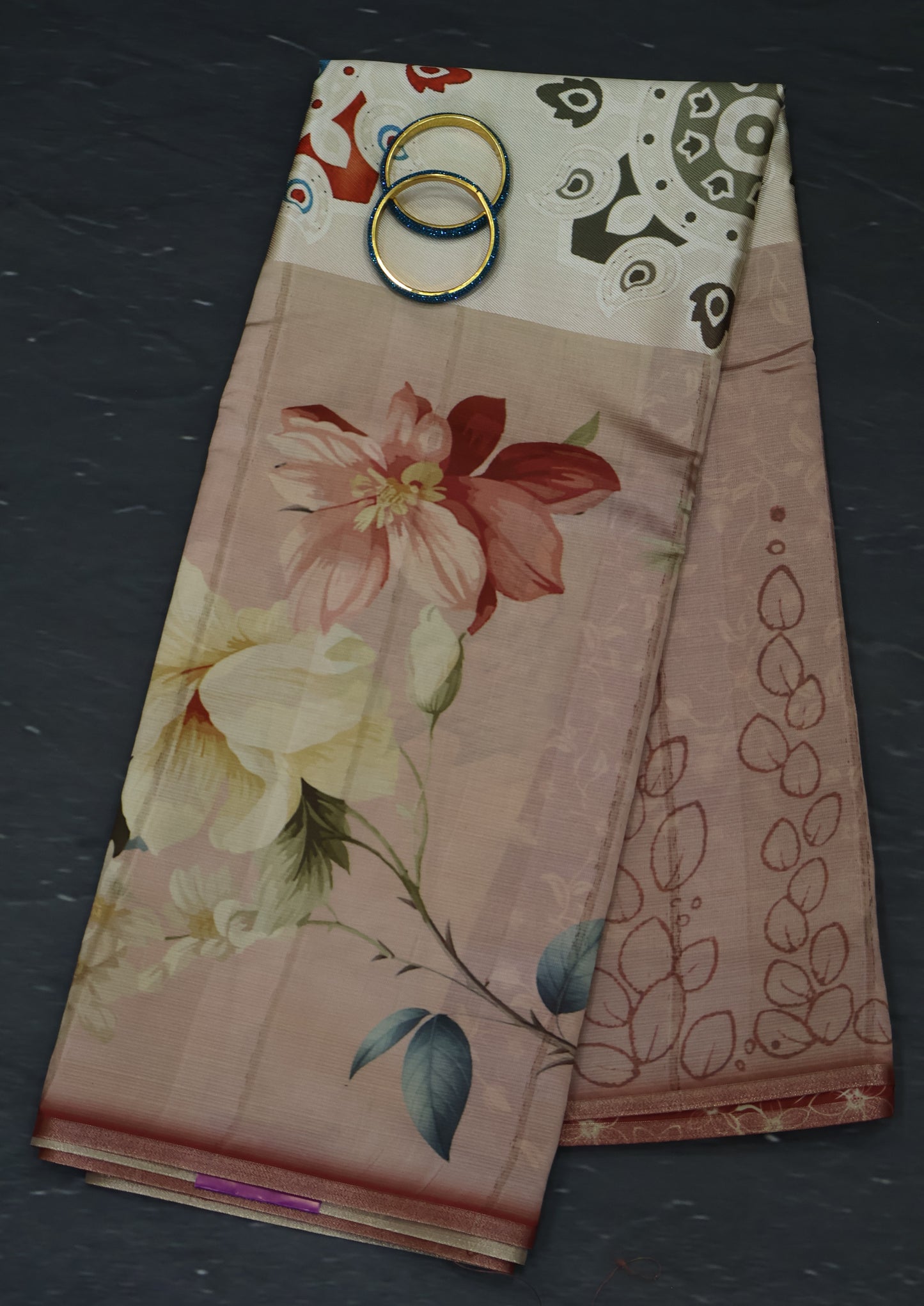 Tussar Silk Saree-Muted Maroon Digital Floral Print