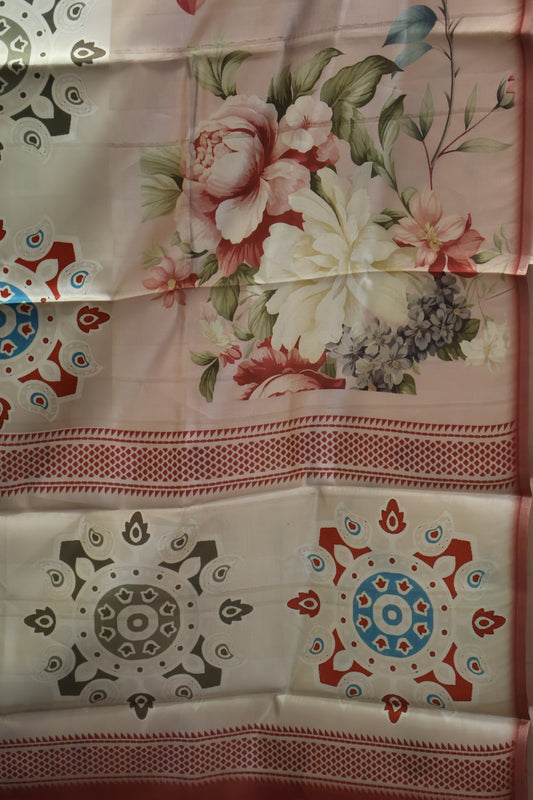 Tussar Silk Saree-Muted Maroon Digital Floral Print