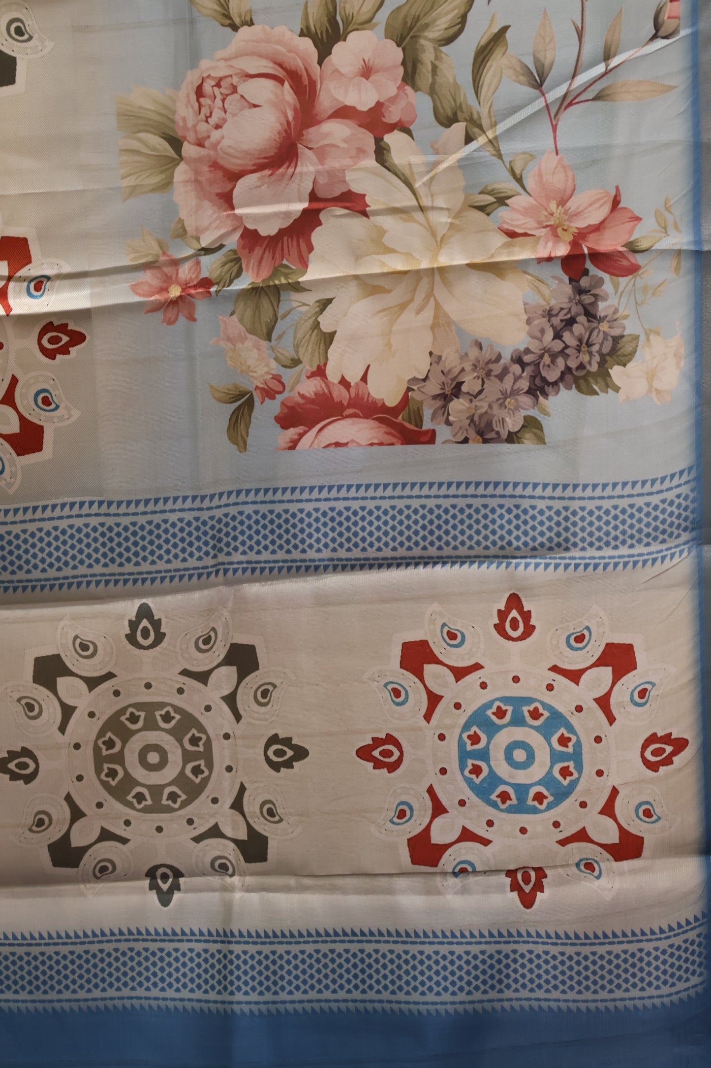 Tussar Silk Saree-Blue Digital Floral Print