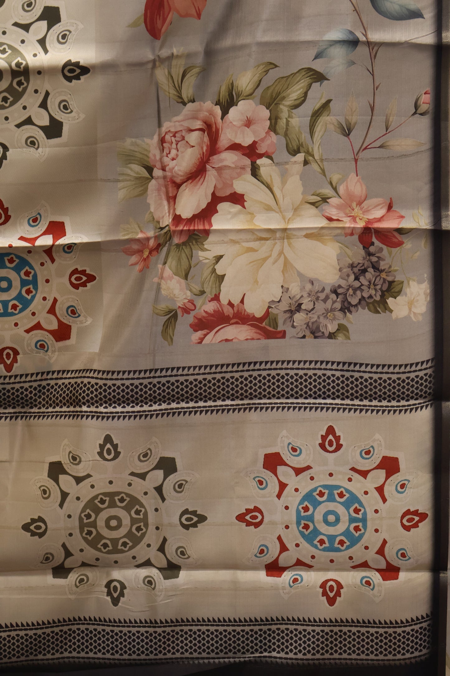 Tussar Silk Saree-Black Digital Floral Print