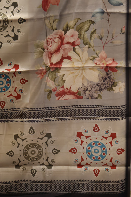 Tussar Silk Saree-Black Digital Floral Print