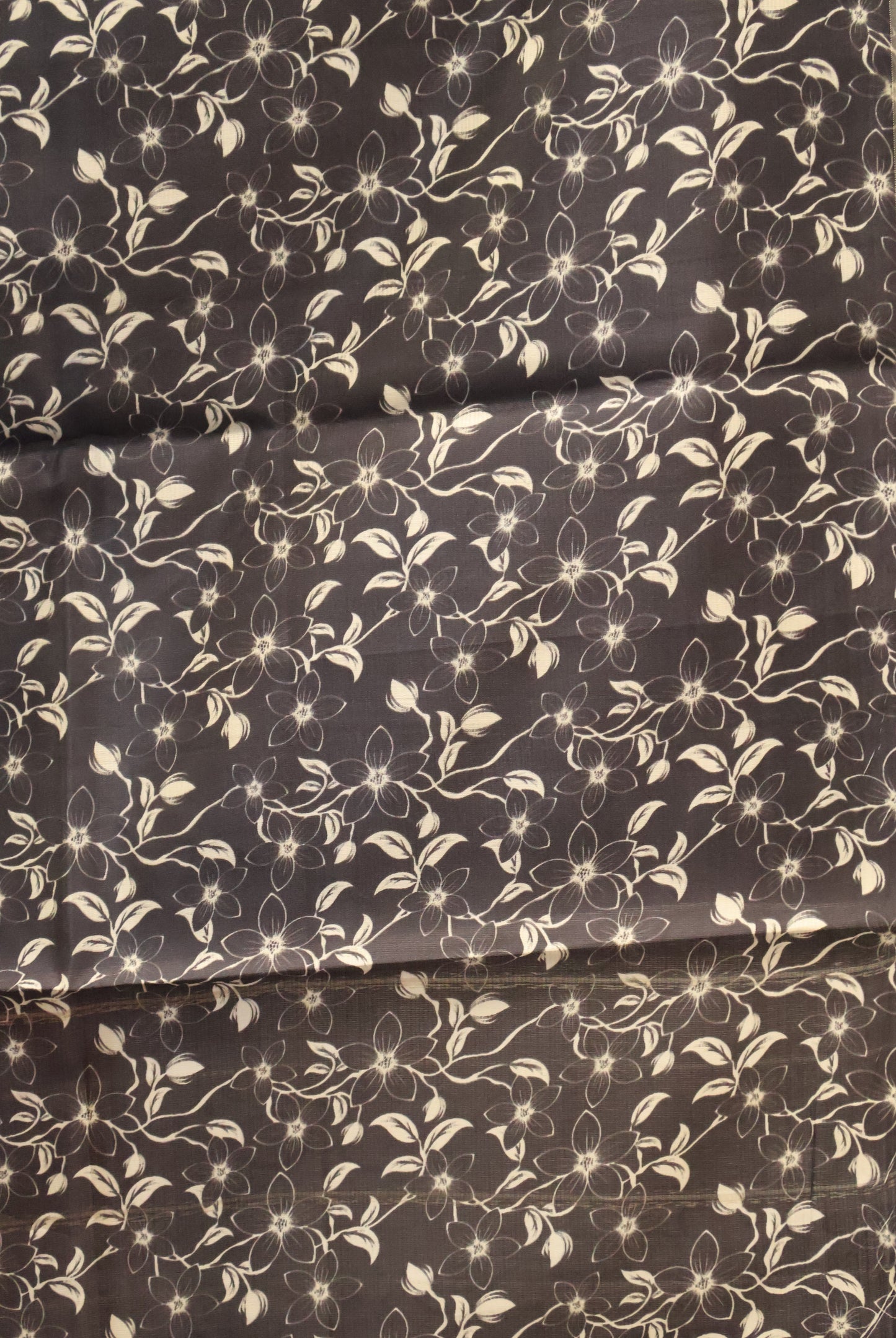 Tussar Silk Saree-Black Digital Floral Print