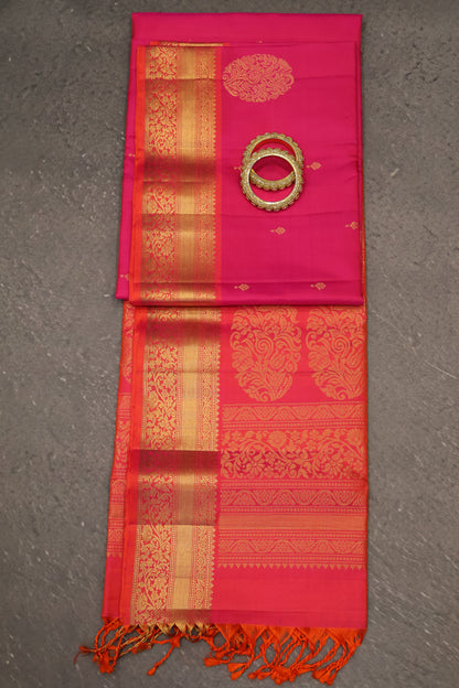 Pure Soft Silk Saree -Pink Orange