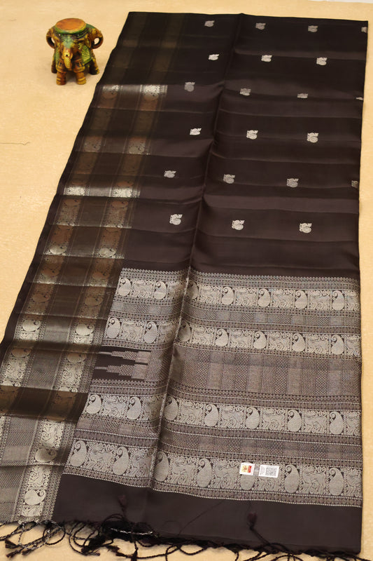 Pure Soft Silk Saree - brown peacock