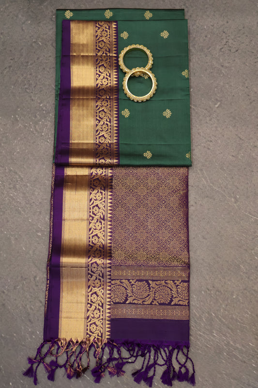 Pure Soft Silk Saree-Metalic Green-Voilet