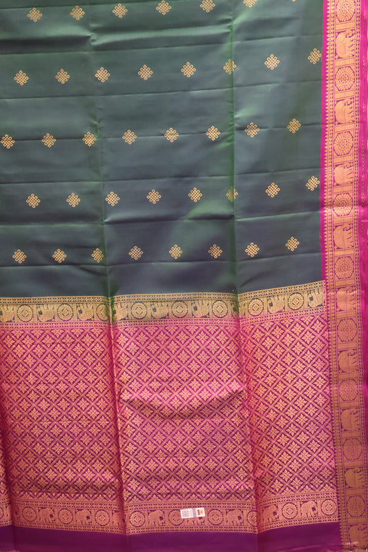 Pure Soft Silk Saree -Dark Green With Magenta