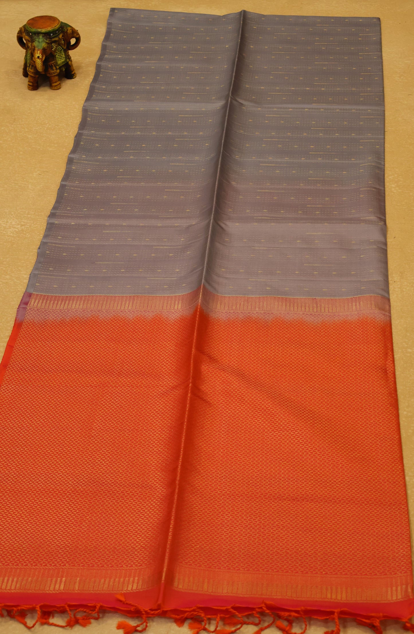 Pure Soft Silk Saree - Grey Red