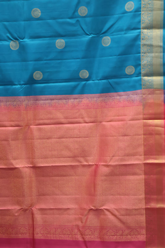 Pure Kanjivaram Silk Saree -Round Butta-Blue