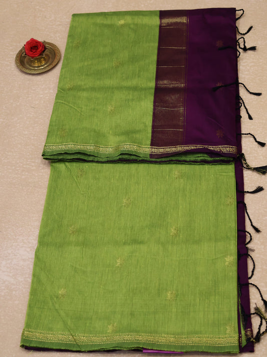 Maheswari Cotton Saree -Green Purple