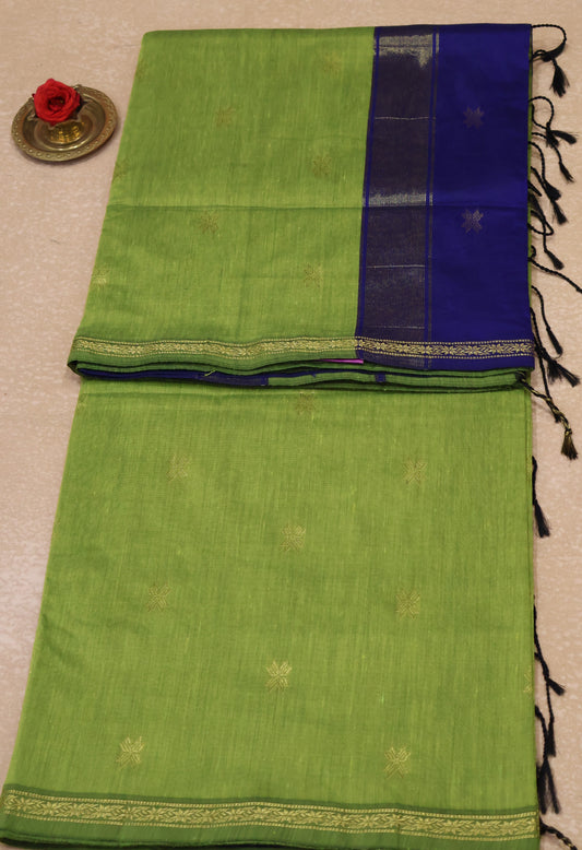 Maheswari Cotton Saree - Star Green Blue
