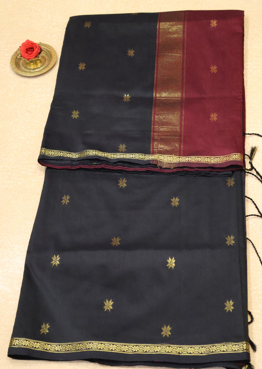 Maheswari Cotton Saree - Star Black Maroon