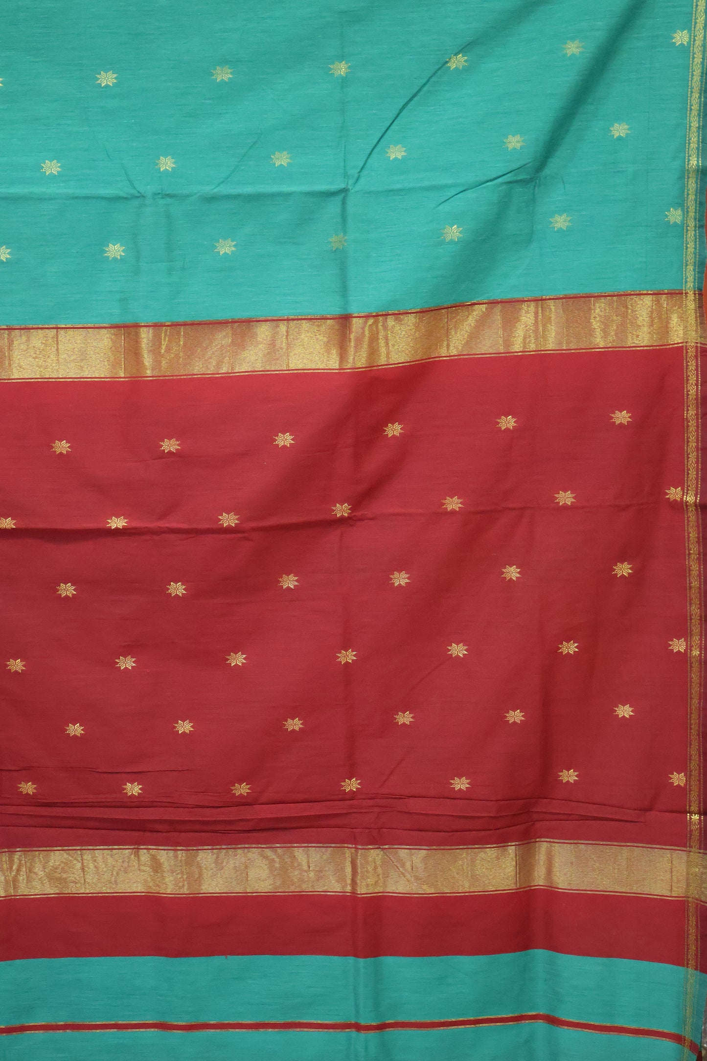 Maheswari Cotton Saree - Star Dark Green
