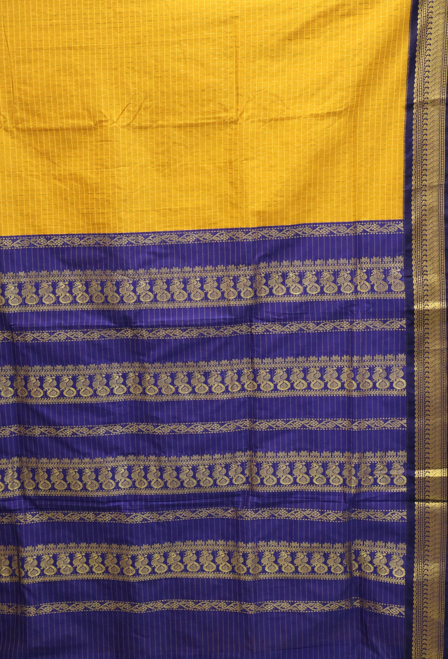 Kalyani Cotton-Checkred Pattern Mustard-Blue