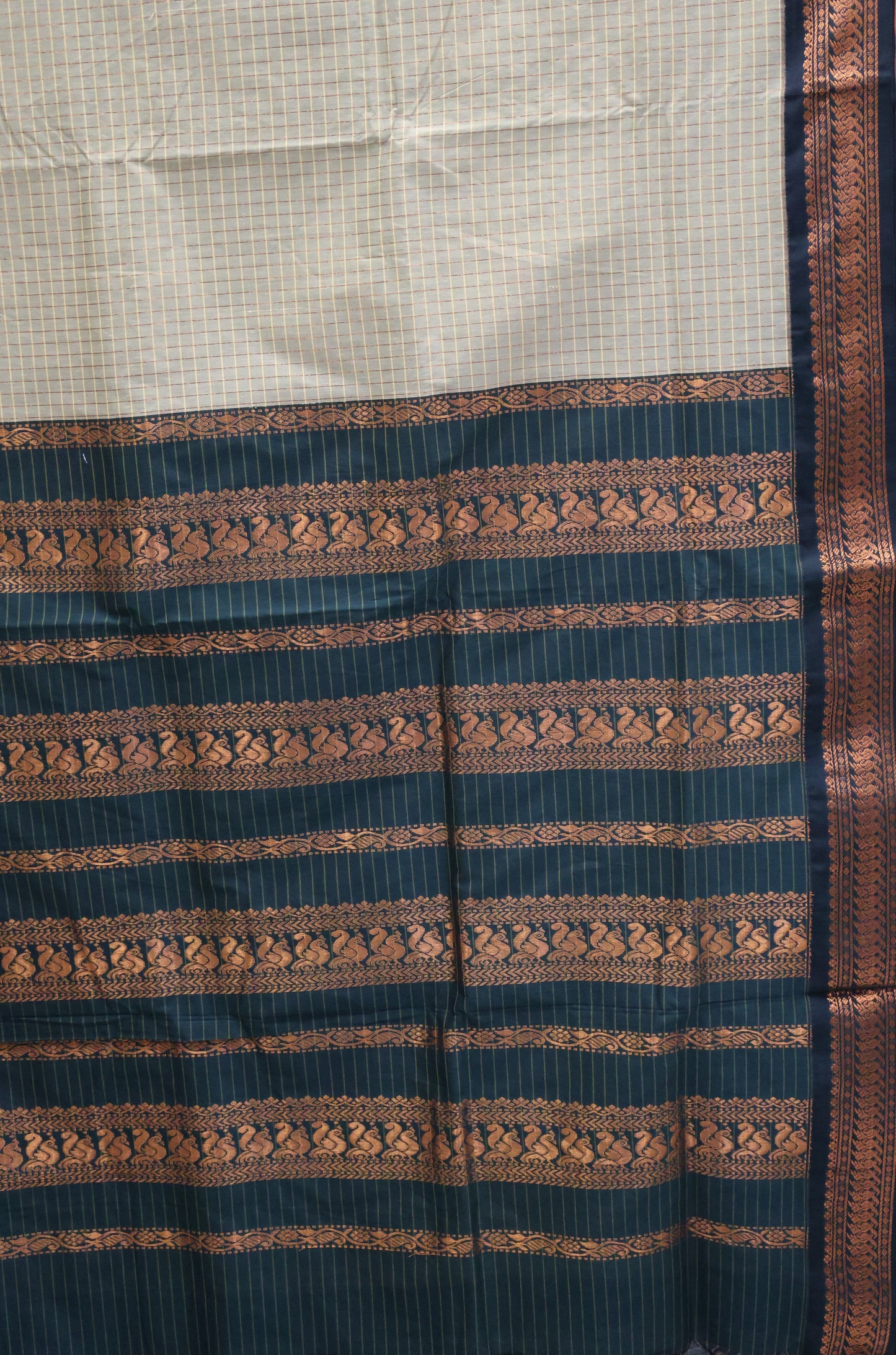 Kalyani Cotton-Checkred  LT Olive-Copper