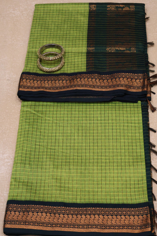 Kalyani Cotton-Checkred Parrot-Green