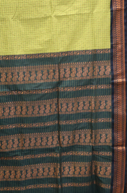 Kalyani Cotton-Checkred Parrot-Green