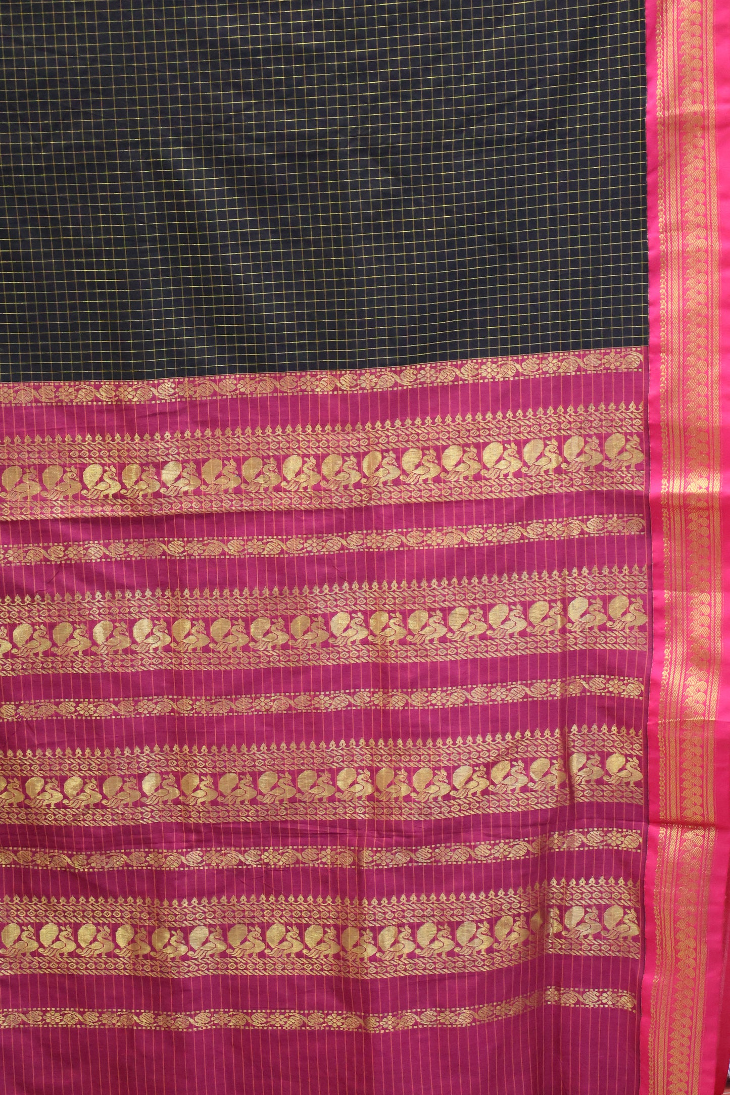 Kalyani Cotton-Checkred Black