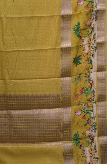 Chanderi Saree Pichwai Print -Yellow